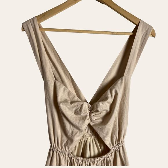 Charlie Holiday Lilian Oat Beige Tiered Cut Out Linen Midi Dress Size XL - Picture 7 of 15